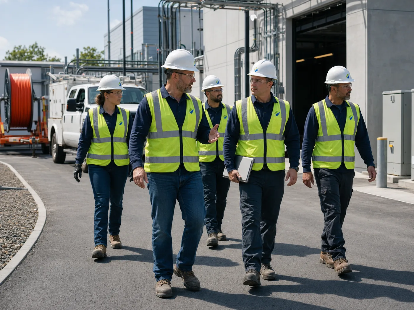 TACI field team walking together at a critical infrastructure facility
