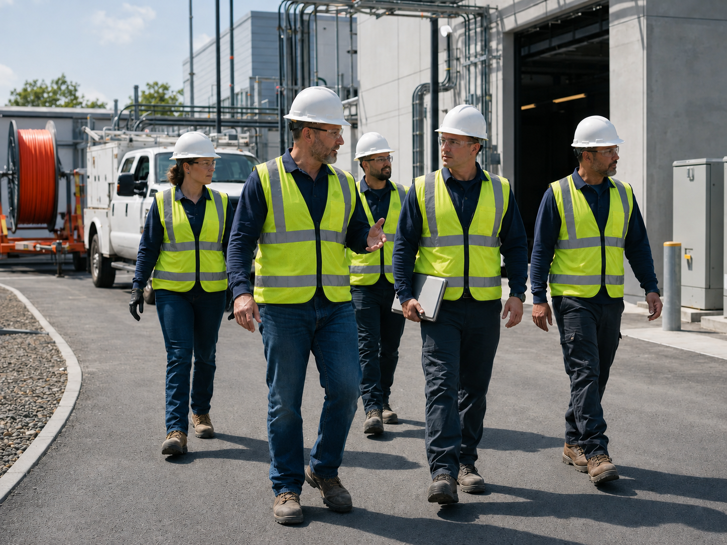 TACI field team walking together at a critical infrastructure facility