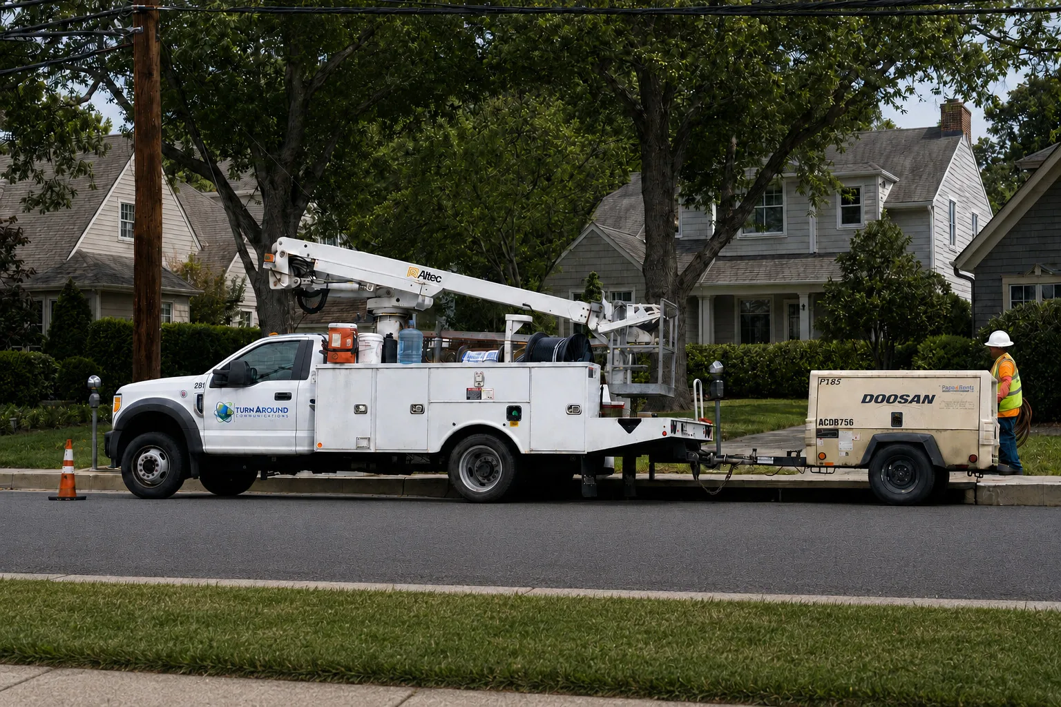 TurnAround Communications utility truck supporting outside plant telecommunications infrastructure